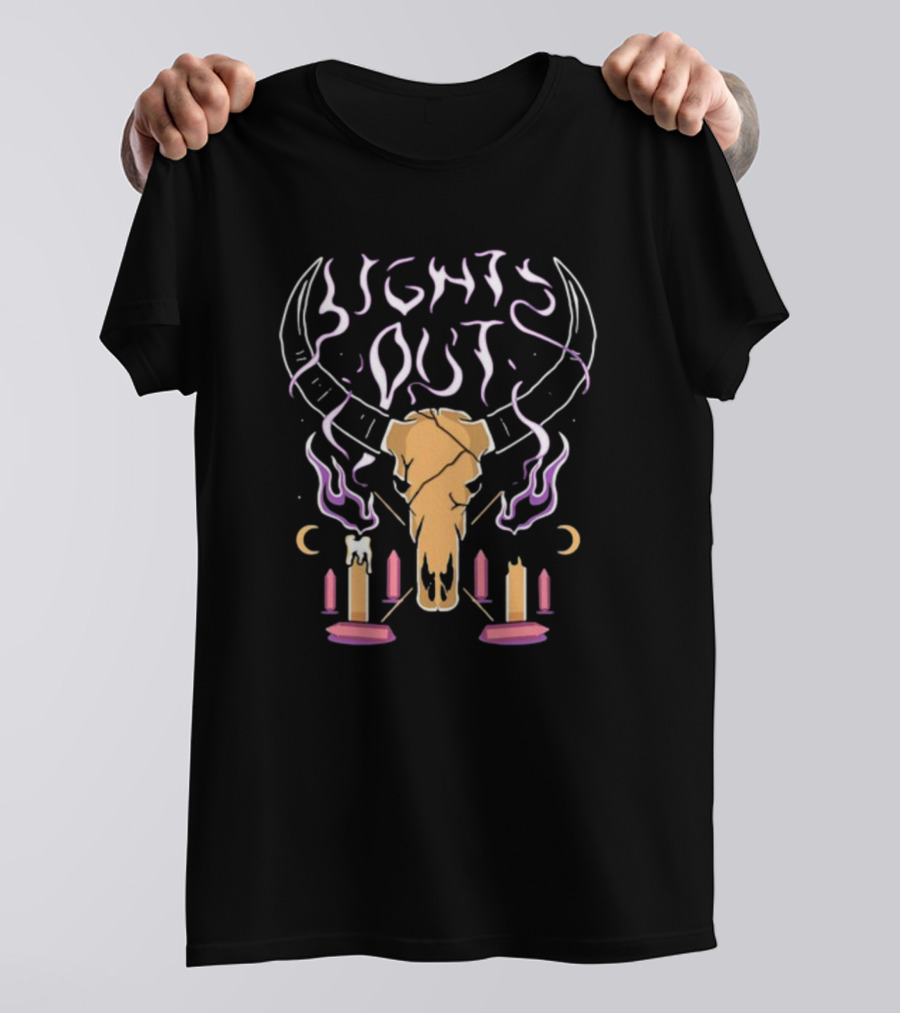 Lights Out Bison Ritual Candles Skulls Moons T-Shirt