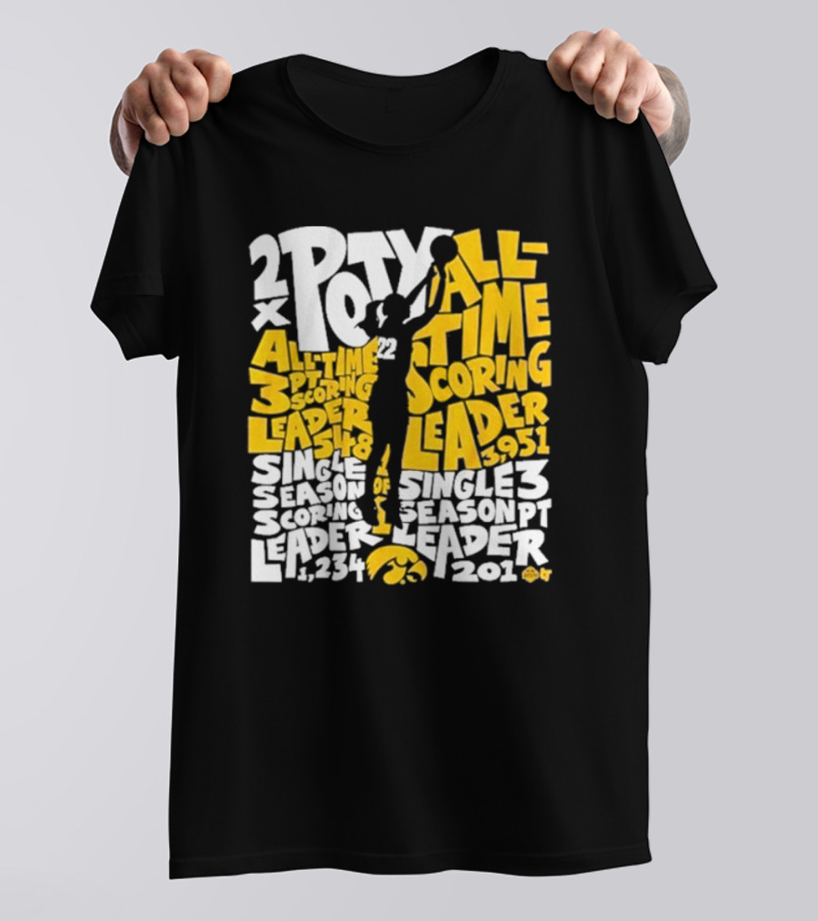 Caitlin Clark 2x POY All-Time Scoring Leader Iowa Single Season 3 Pt Leader T-Shirt