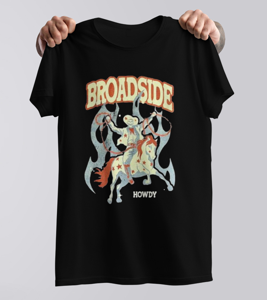 BROADSIDE HOWDY Cowboy On Horseback With Flames T-Shirt