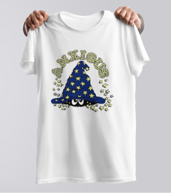 Anxious Wizard Hat With Stars And Bubbles T-Shirt