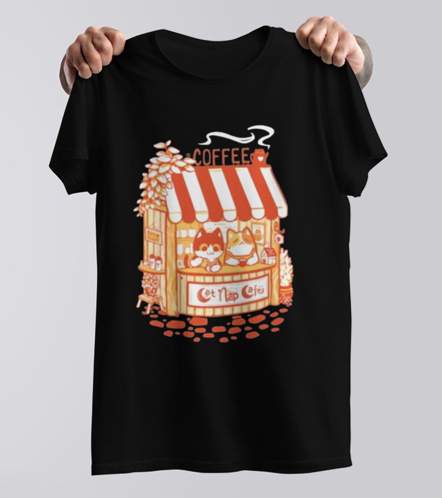 Lazy Cat Coffee Cat Nap Cafe Cozy Kiosk T-Shirt