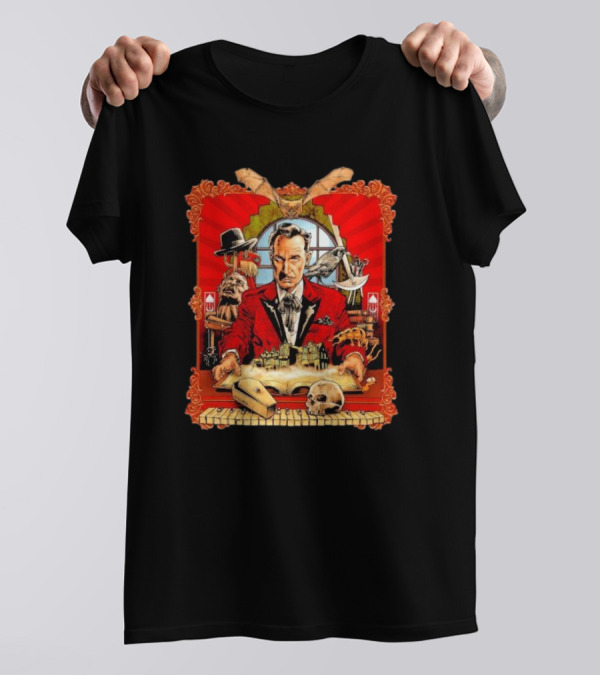 Vincent Price Red Suit Macabre Collection With Bats, Skulls, And Haunted Mansion T-Shirt