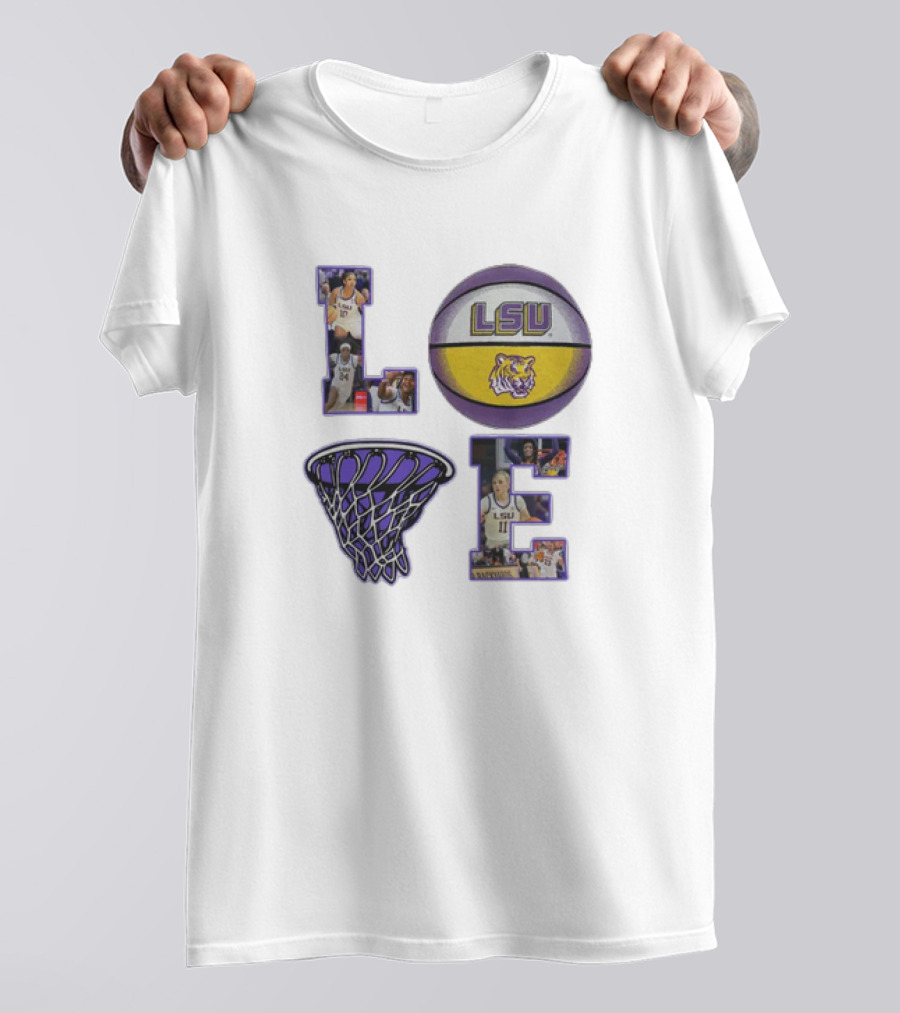 LSU Tigers Women's Basketball Love Collage With Basketball And Players T-Shirt
