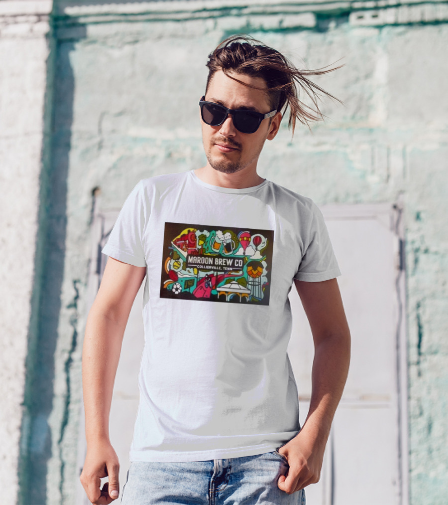 Maroon Brew Co Collierville Tenn Colorful Iconic Beer And Hot Air Balloon T-Shirt