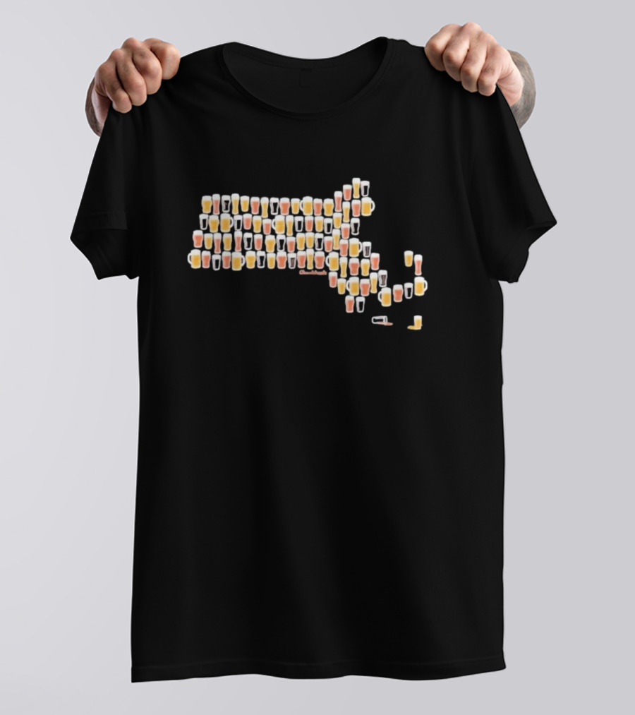 Massachusetts Brews Cheers Commonwealth Map Beer Glasses T-Shirt