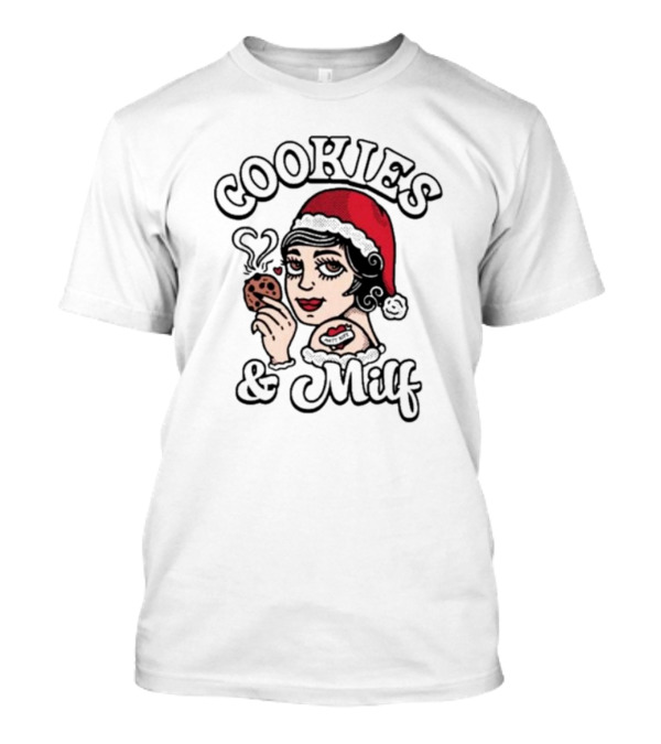 Cookies And Milf Retro Style Santa Hat Woman With Heart And Chocolate Chip Cookie T-Shirt