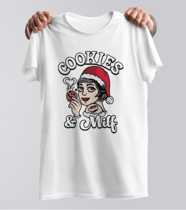 Cookies And Milf Retro Style Santa Hat Woman With Heart And Chocolate Chip Cookie T-Shirt