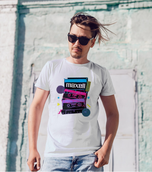 Maxell Retro Cassette Stack Vibrant Neon Aesthetic T-Shirt
