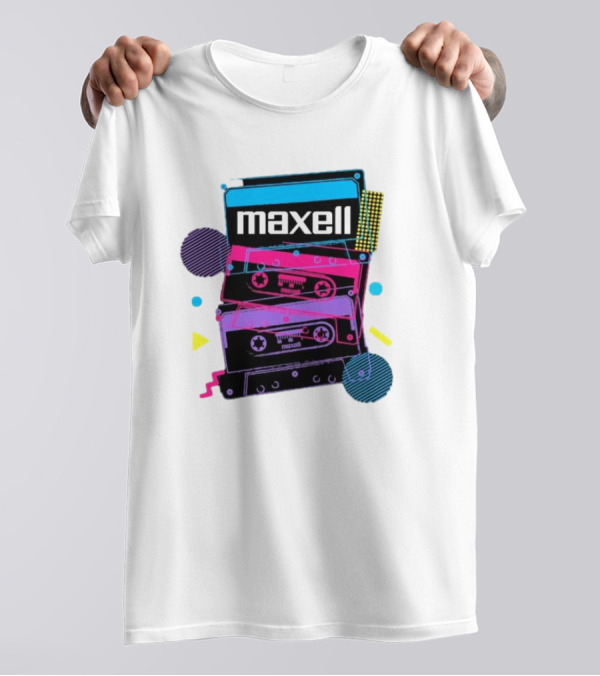 Maxell Retro Cassette Stack Vibrant Neon Aesthetic T-Shirt