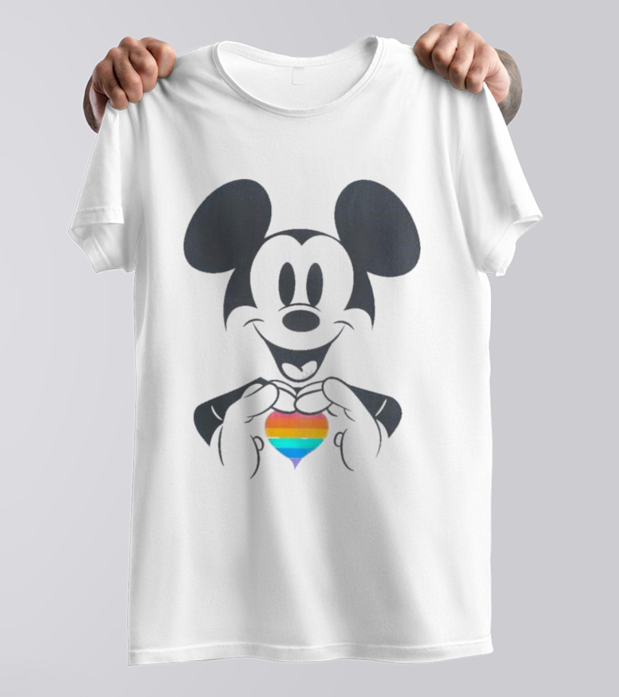 Mickey Mouse Holding Rainbow Heart Disney Pride T-Shirt