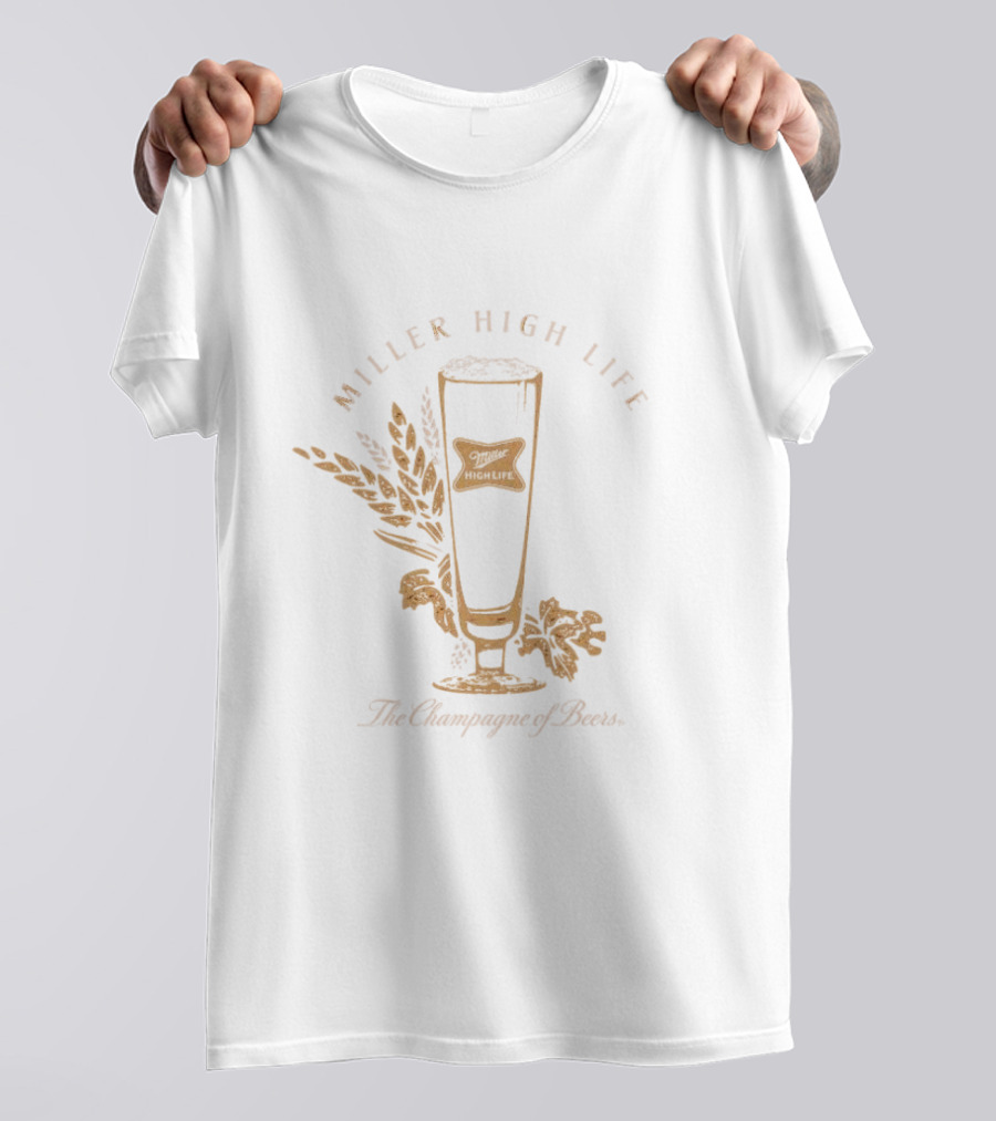 Miller High Life The Champagne Of Beers Tall Glass With Wheat And Leaves T-Shirt