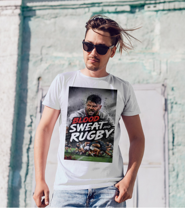 Blood Sweat And Rugby Intense Match Action Rugby Players T-Shirt