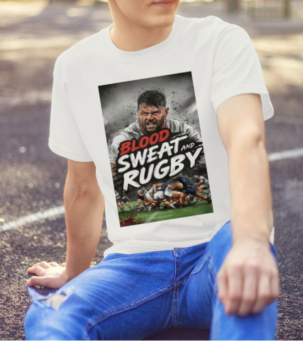 Blood Sweat And Rugby Intense Match Action Rugby Players T-Shirt