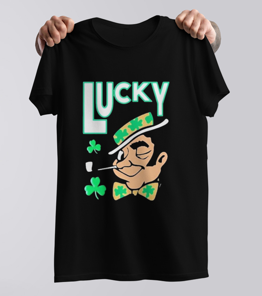 Boston Celtics Lucky The Leprechaun Shamrock Winking Pipe T-Shirt