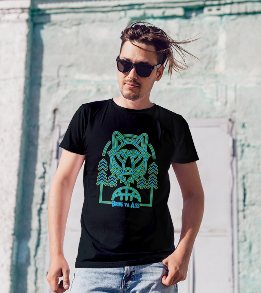 Bring Ya Asss Neon Wolf And Basketball Forest T-Shirt