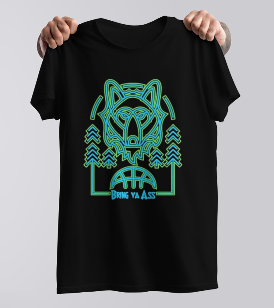 Bring Ya Asss Neon Wolf And Basketball Forest T-Shirt