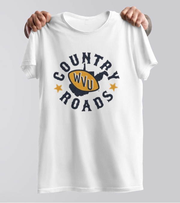 Country Roads WVU Football Map Star Emblem T-Shirt