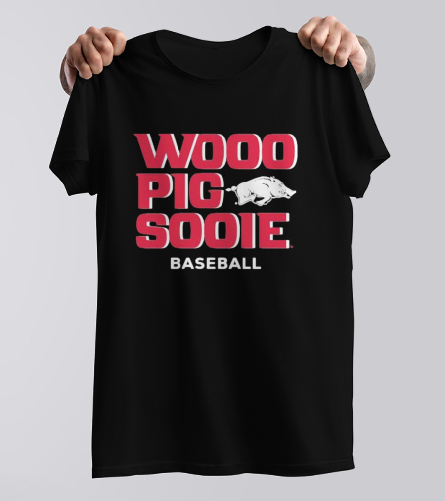 Wooo Pig Sooie Arkansas Baseball Black Pig T-Shirt