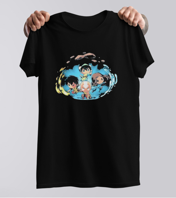 Avatar The Last Airbender Characters Chibi Team Water Fire Earth Air Elements Display T-Shirt