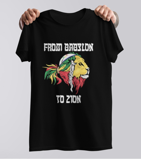 From Babylon To Zion Lion With Rasta Colors T-Shirt