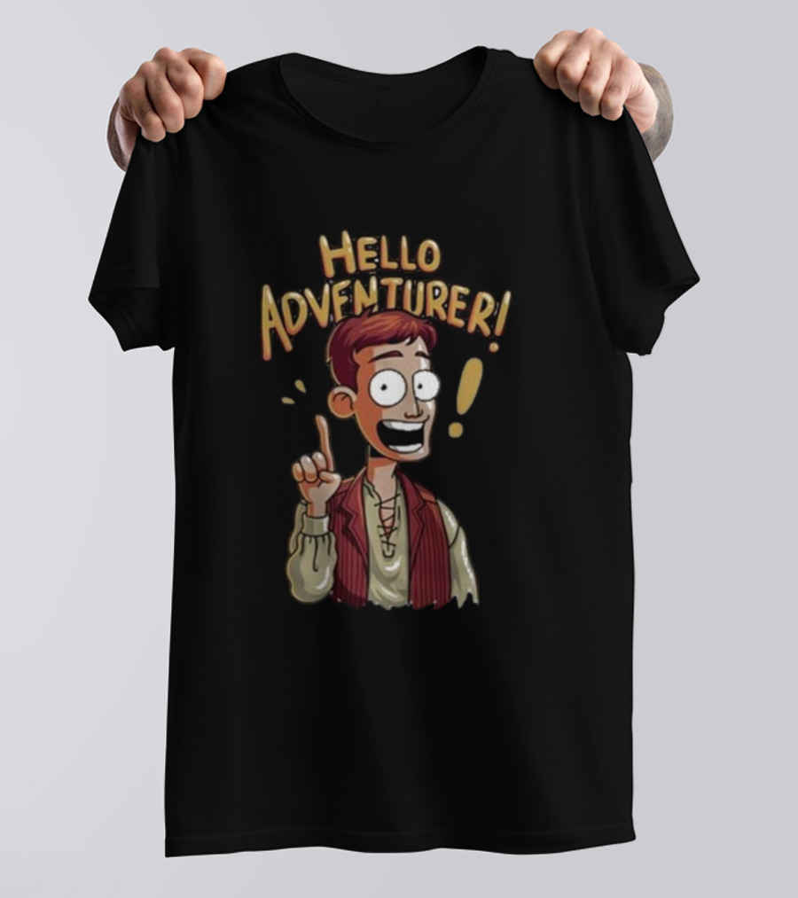 Hello Adventurer Enthusiastic Cartoon Character With Exclamation Point T-Shirt