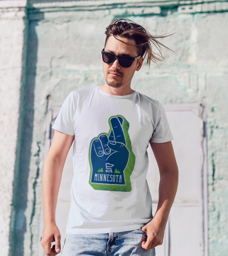 Minnesota Mood Fingers Hand Gesture With State Icon And Trees T-Shirt