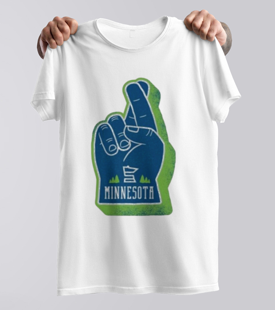 Minnesota Mood Fingers Hand Gesture With State Icon And Trees T-Shirt