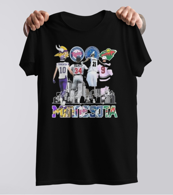 Minnesota Vikings Twins Timberwolves Wild Iconic Players Signatures Fan T-Shirt