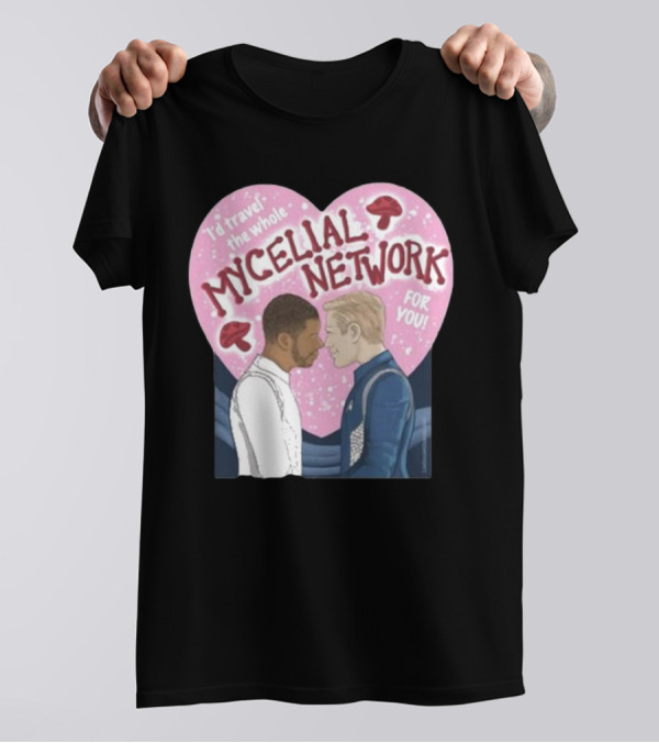 I’d Travel The Whole Mycelial Network For You Tender Moment Pink Heart Mushrooms T-Shirt