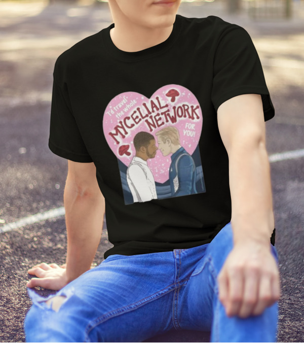 I’d Travel The Whole Mycelial Network For You Tender Moment Pink Heart Mushrooms T-Shirt