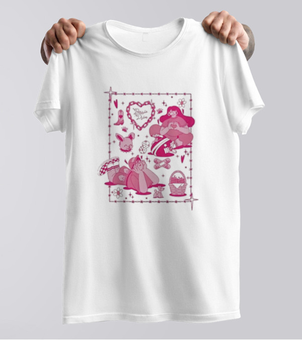 Barrio Drive Picnic Neon Heart Love Basket Motif T-Shirt