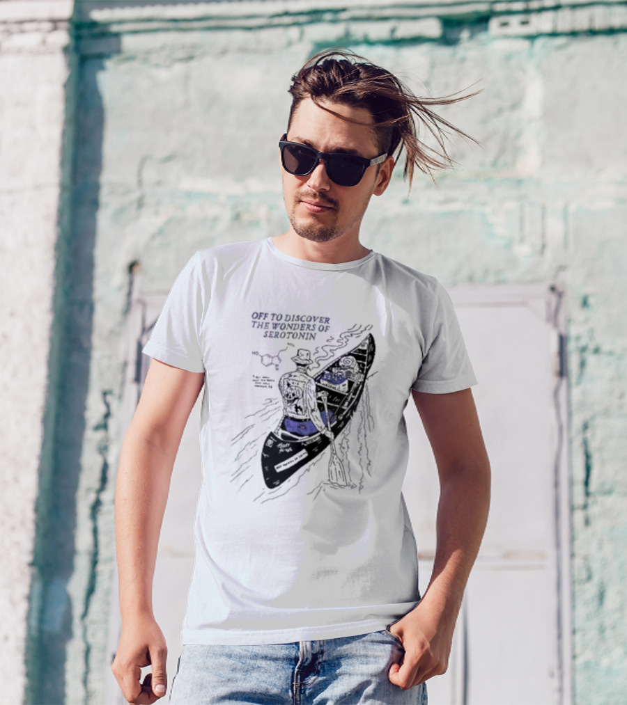 Off To Discover The Wonders Of Serotonin Adventure In Psychedelic Canoe With Molecule Diagram T-Shirt