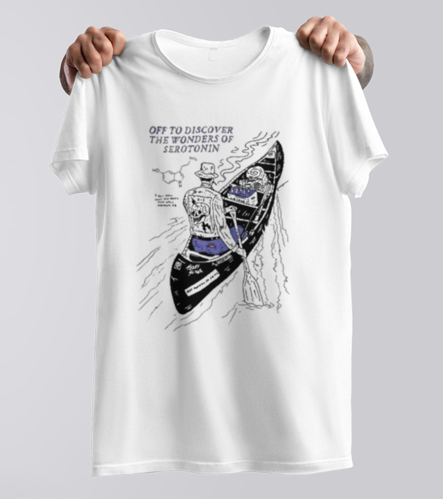 Off To Discover The Wonders Of Serotonin Adventure In Psychedelic Canoe With Molecule Diagram T-Shirt