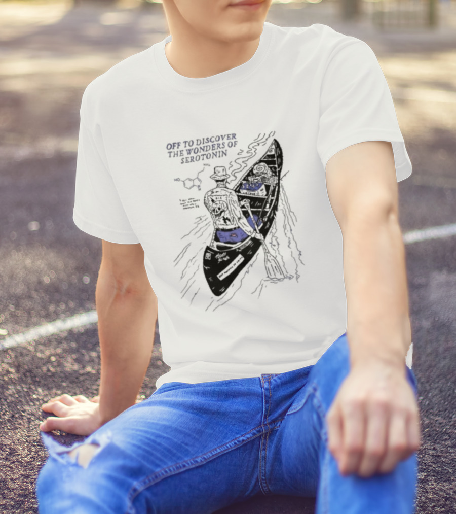 Off To Discover The Wonders Of Serotonin Adventure In Psychedelic Canoe With Molecule Diagram T-Shirt