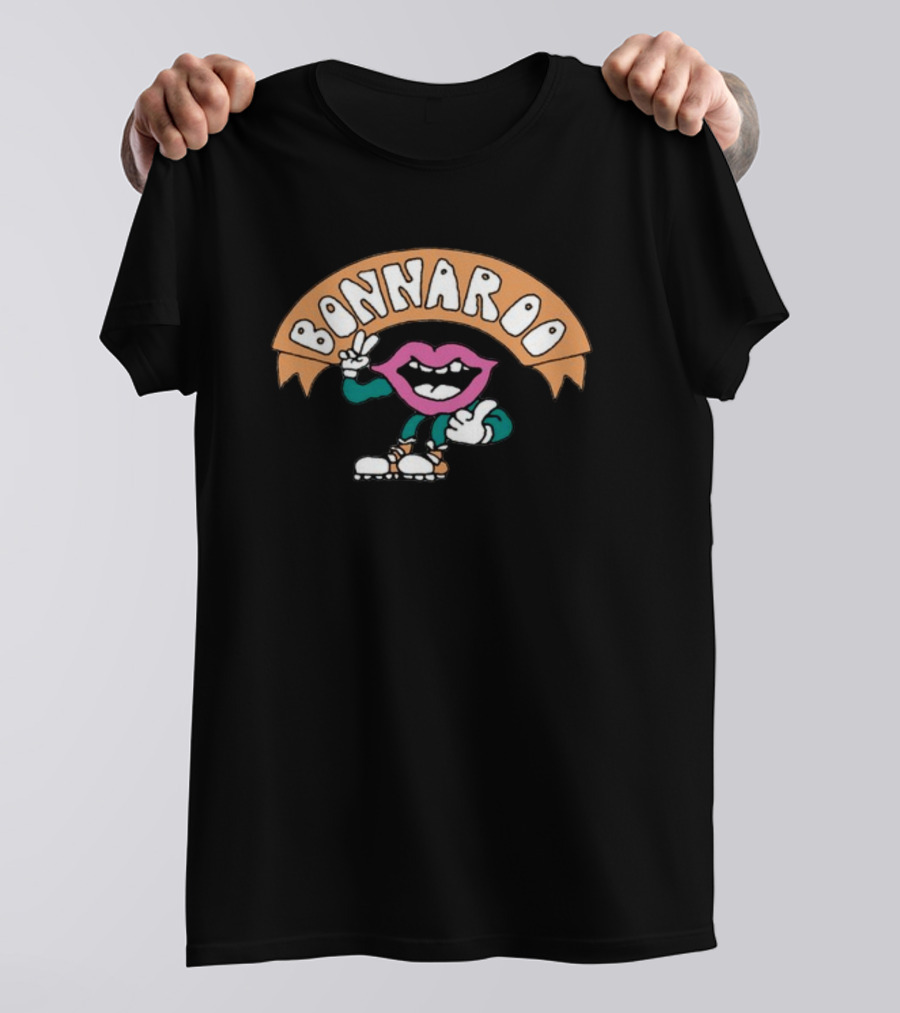 Bonnaroo Pink Lip Mascot Peace Sign And Thumbs Up T-Shirt