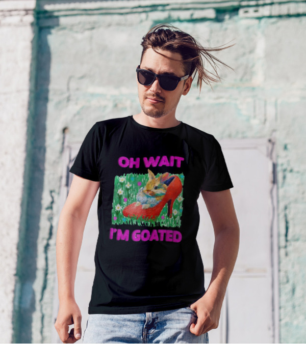 OH WAIT I'M GOATED Bunny In Red High Heel On Flower Field T-Shirt