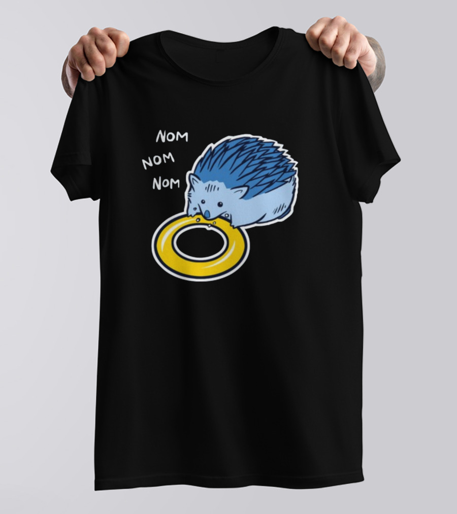Sam Logan Hungry Blue Hedgehog Nom Nom Nom Eating Yellow Ring T-Shirt