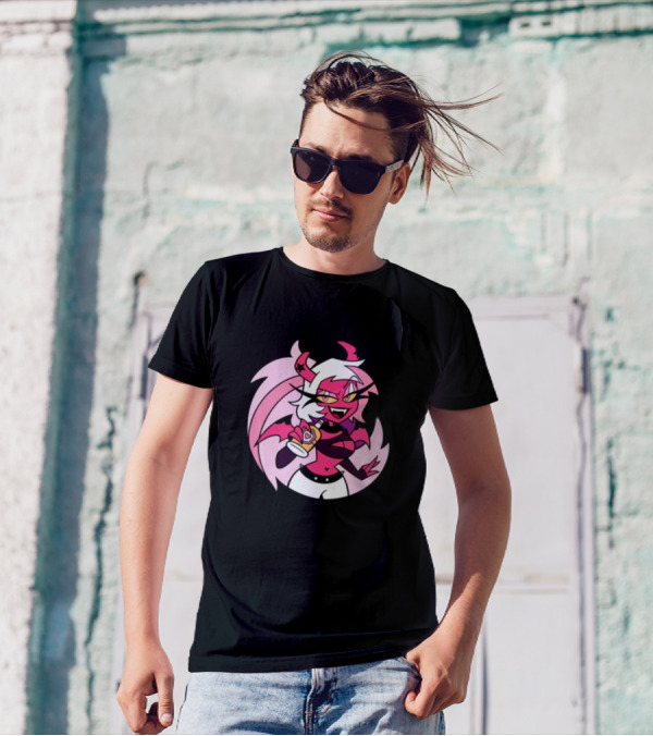 Party Verosika Enamel Pin Cartoon Demon Character With Drink T-Shirt