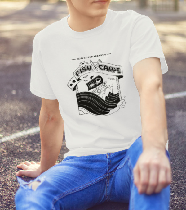 Jwri Restaurant Fish Chips Boat Adventure Waves T-Shirt