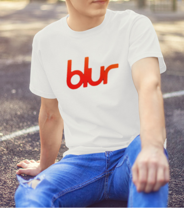 Blur Red-Orange Text Navy Blue T-Shirt