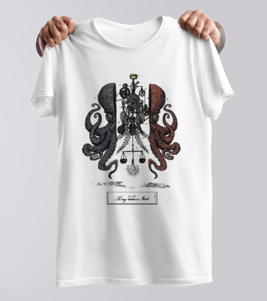 Hi My Name Is Mark Dissection Blue And Red Octopus Balance Scales T-Shirt