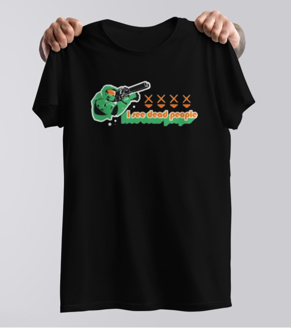 I See Dead People Doom Slayer Helmet Gun Iconic Mashup Reprinted By Fantasy Arc T-Shirt