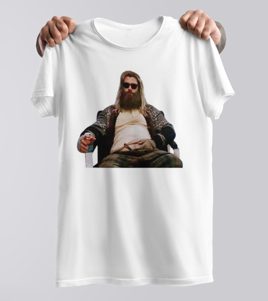 Marvel Avengers Endgame Fat Thor Sitting Relaxed With Drink T-Shirt