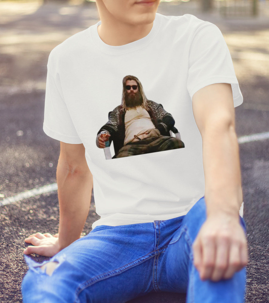 Marvel Avengers Endgame Fat Thor Sitting Relaxed With Drink T-Shirt