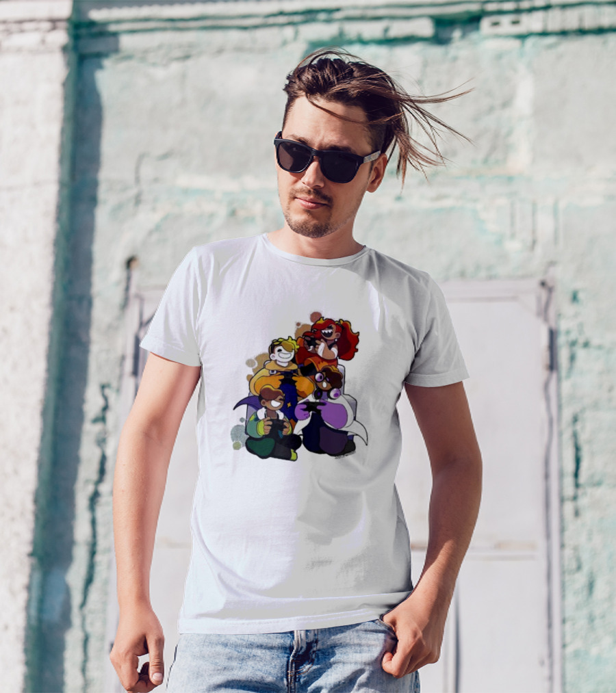 Bish Bash Bots Colorful Cartoon Characters Gaming Together T-Shirt