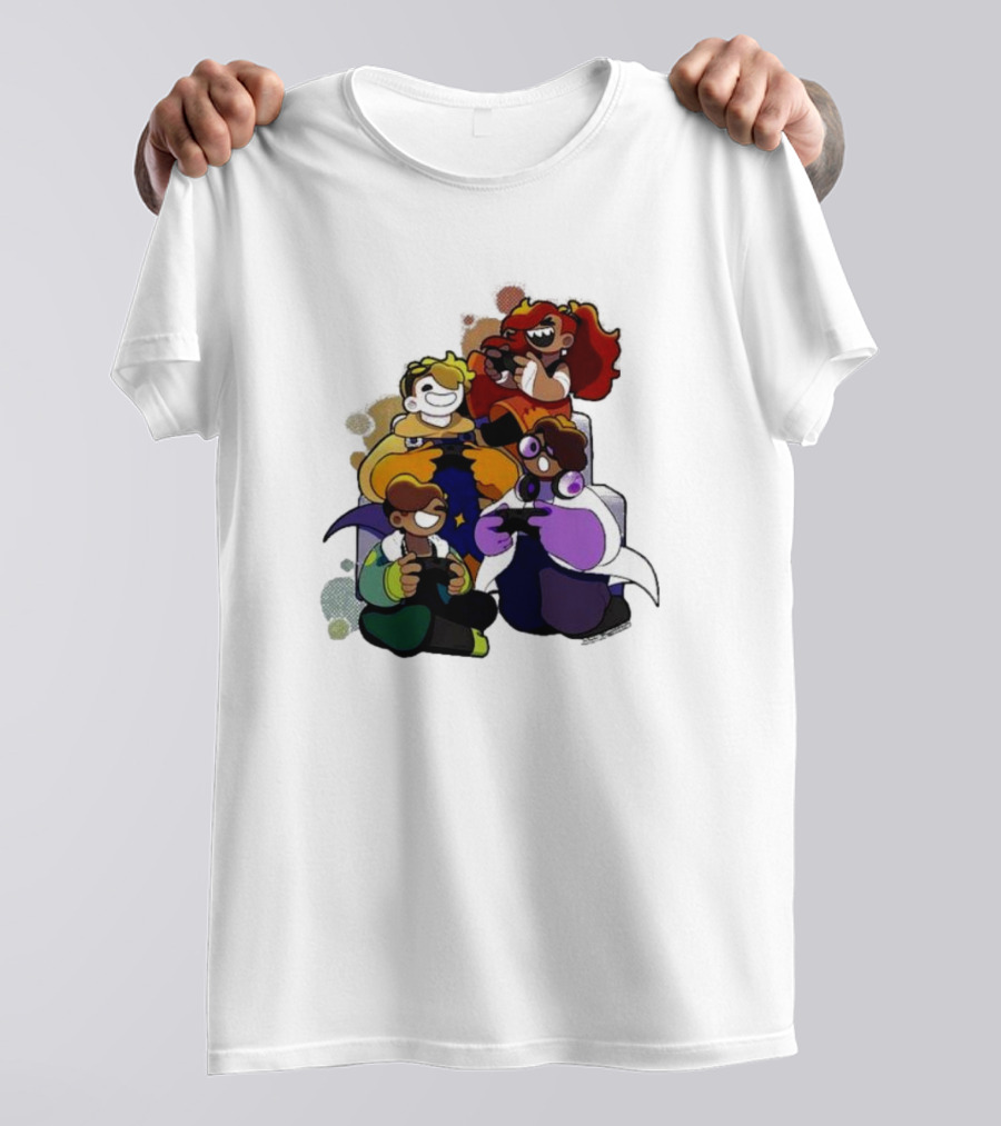 Bish Bash Bots Colorful Cartoon Characters Gaming Together T-Shirt