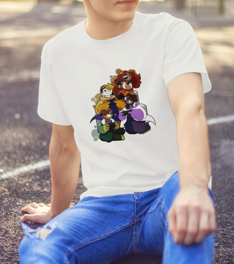 Bish Bash Bots Colorful Cartoon Characters Gaming Together T-Shirt