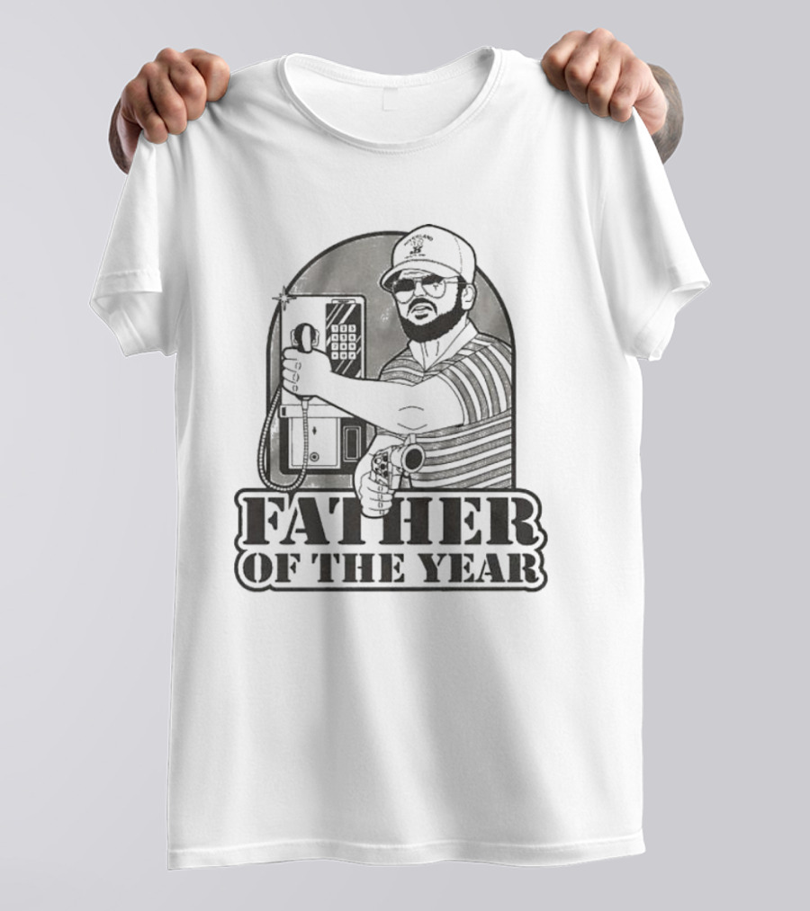 Father Of The Year Payphone Striped Shirt Beard Glasses Hat T-Shirt