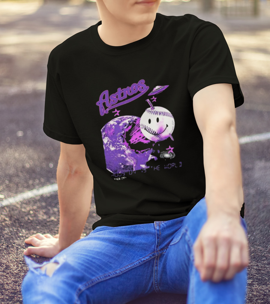 Astros Houston Cosmic Baseball World Space City Iconic Smiley Planetary Galaxy T-Shirt