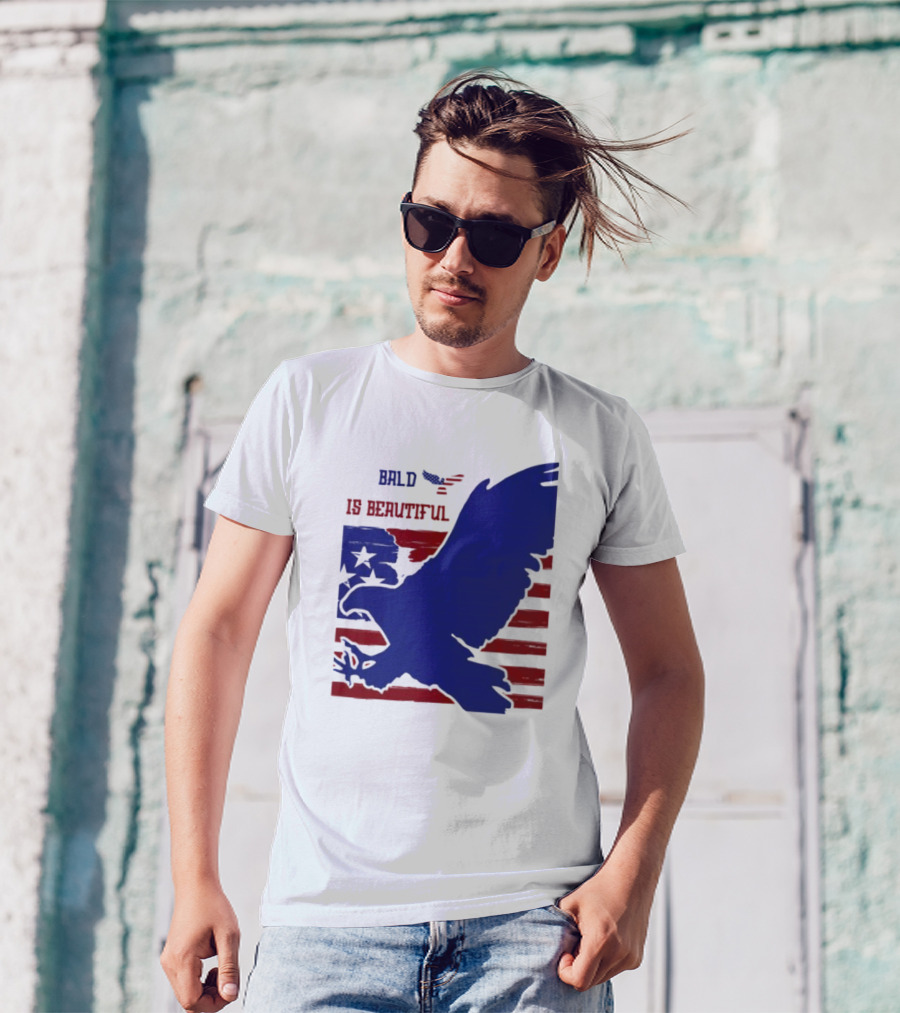 Bald Is Beautiful American Flag Eagle Stars Stripes T-Shirt